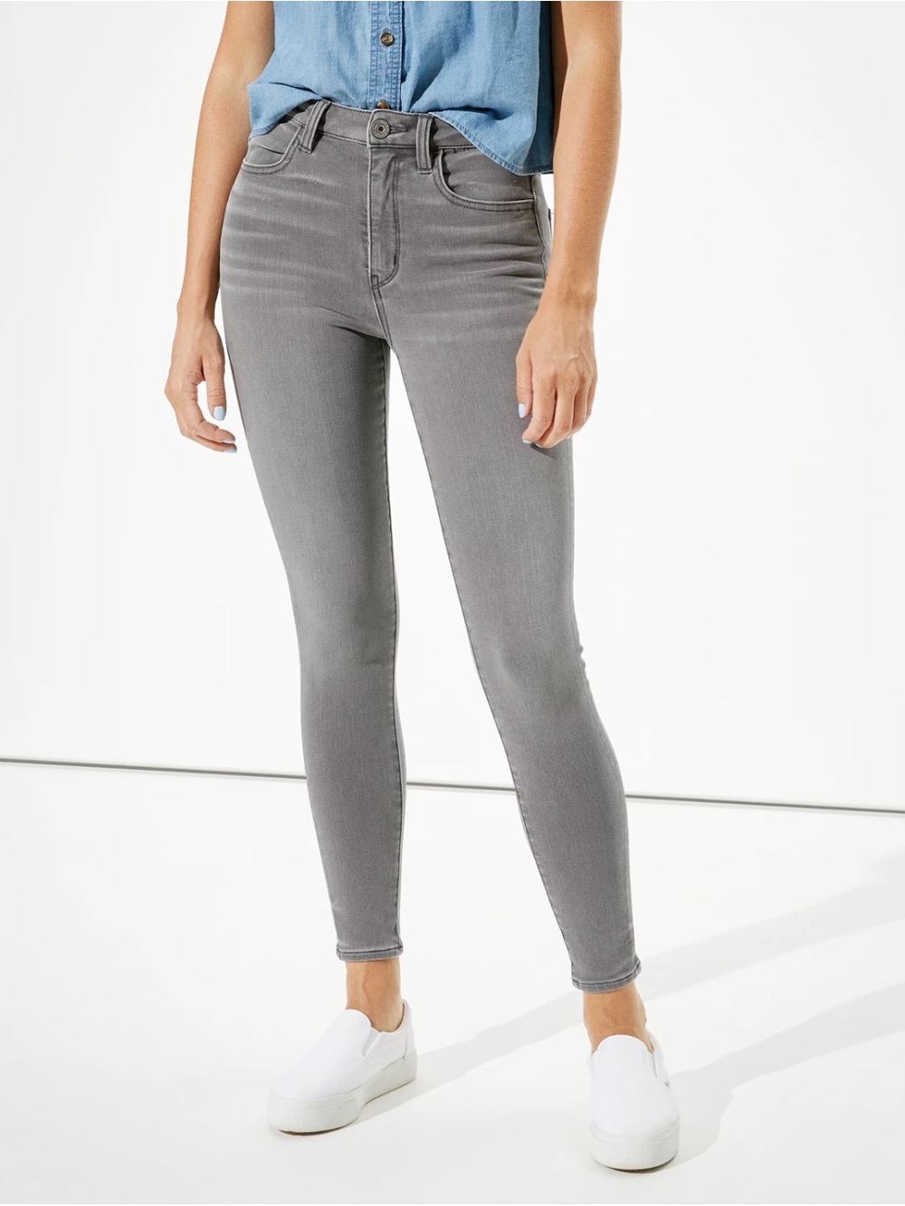 AMERICAN EAGLE 6 Reg Women’s High Waisted Super Stretch Skinny Jeans in Grey